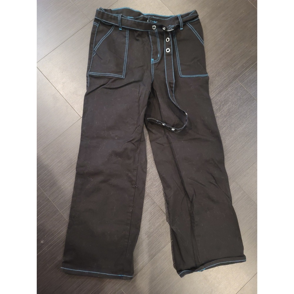 Hot Topic Mens Wide Leg Jeans Black Blue Stitching Skater Size 16 32x31